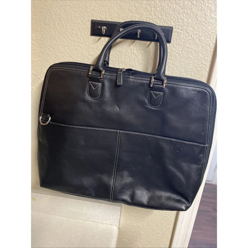 Levenger Black Leather Laptop Bag Messenger Unisex Brief Case